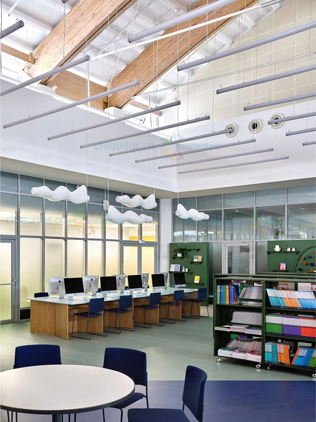 Integrated Library Seating Chiquiots Modern Wooden Library Bookshelf with Integrated Seating | Cu ...
