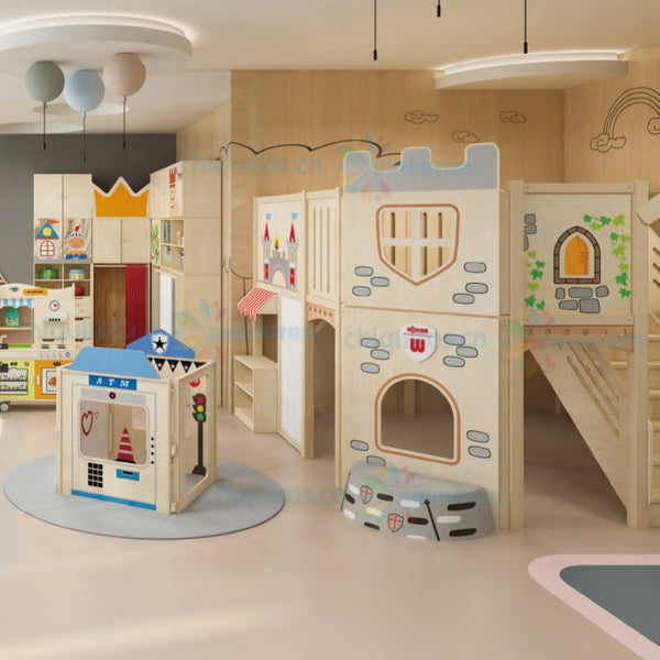 Chiquitos Custom Wooden Playhouse Set for Indoor Kids' Activity Centers with Educational Features