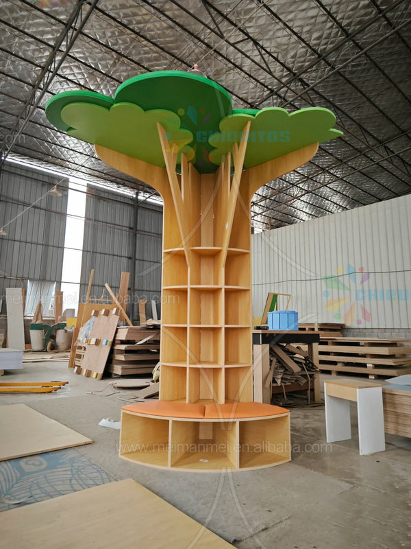Chiquitos Montessori Kids Library Reading Tree Shaped Floor Bookshelf Daycare Corner Cabinet Wooden Preschool Toddler Book Nook