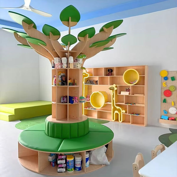 Chiquitos Montessori Kids Library Reading Tree Shaped Floor Bookshelf Daycare Cabinet Wooden Preschool Kindergarten Book Nook