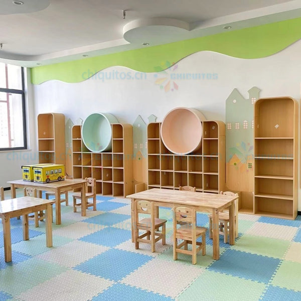 Chiquitos Eco-Friendly Wooden Furniture Set for Kids Classrooms Durable Tables Chairs and Storage Shelves