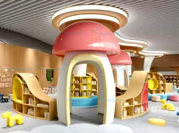 Chiquitos Customized Kindergarten Furniture Indoor Tree-Shaped Bookshelves and Creative Reading Area Designs for Kids