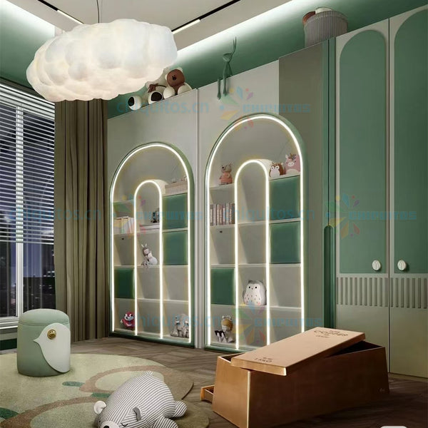 Chiquitos Modern Kids Room Furniture Set LED Bookshelves with Arch Design and Storage Cabinets for Home and Nursery Decor