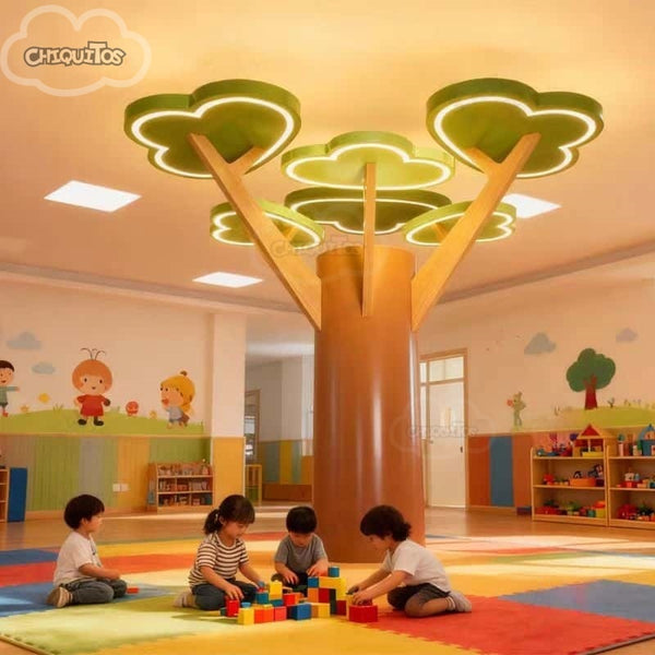 Chiquitos Tree-Shaped Bookshelf with LED Light Leaves Creative Wooden Bookcase Display Shelf Modern Nature-Inspired Furniture