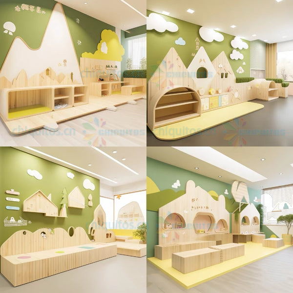 Chiquitos Customizable Wall Mounted Kids Storage Shelves for Kindergarten and Daycare Modern Wooden Playroom Furniture with Fun Design