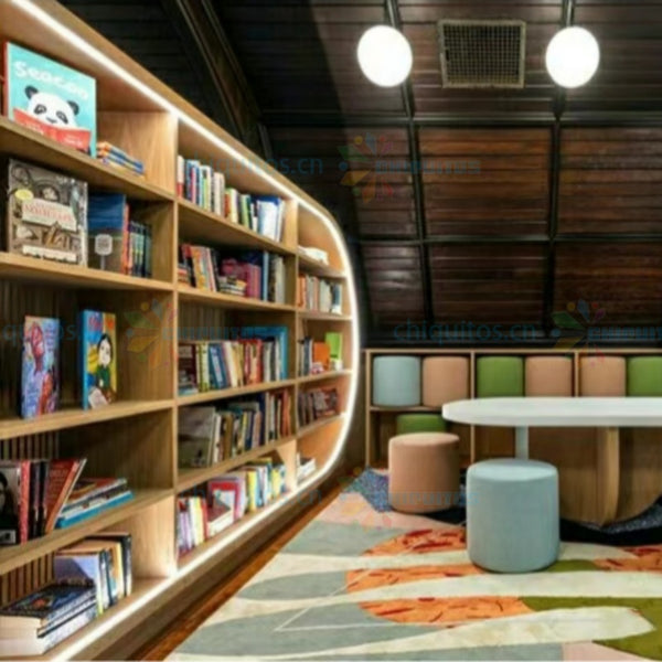 Chiquitos Modern Curved Wooden Bookshelf with LED Lighting for Libraries and Reading Rooms