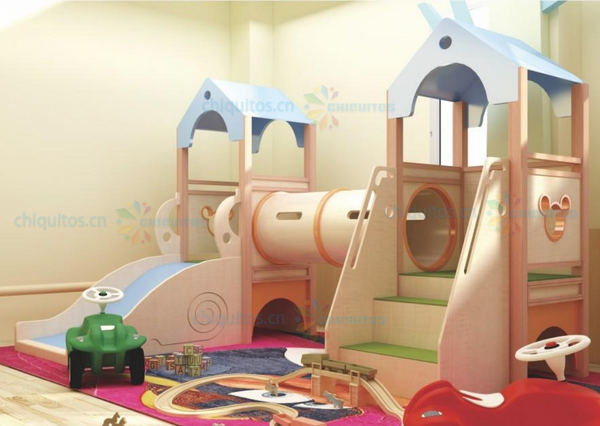 Chiquitos Kids Indoor Wooden Playhouse with Slide Tunnel and Climbing Steps for Fun and Safe Playtime