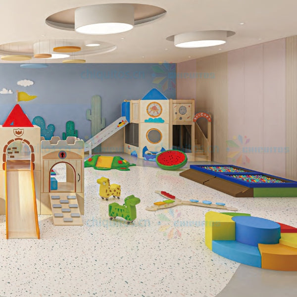 Chiquitos Indoor Playground Equipment Kids Castle Slide and Soft Play Set for Early Learning Center or Daycare