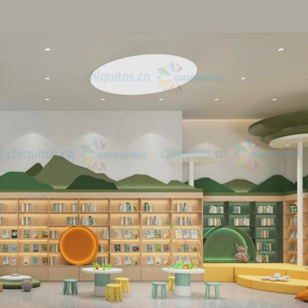 Chiquitos Modern Kindergarten Library Bookshelf Creative Reading Area Furniture with Seating for Kids Educational Storage Display