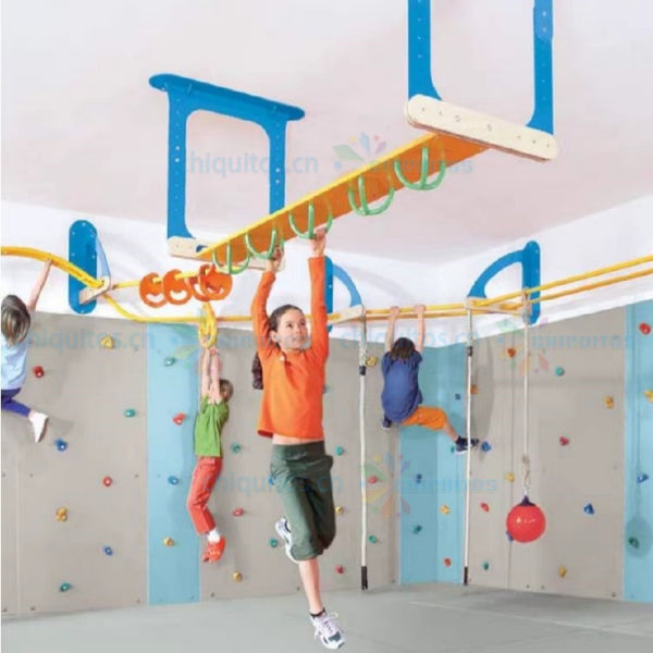 Chiquitos Indoor Ceiling-Mounted Monkey Bars and Climbing Wall Set for Kids Home Gym Playground Equipment Perfect for Fitness and Fun