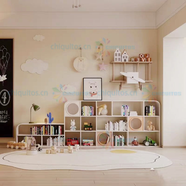 CHiquitos Modern Kids Bookshelf Wooden Storage Unit with Interactive Design for Children Room or Playroom
