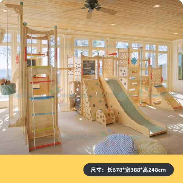 Chiquitos Indoor Wooden Playground Set for Kids Multifunctional Playhouse with Slide Swing and Climbing Wall Perfect for Schools and Homes