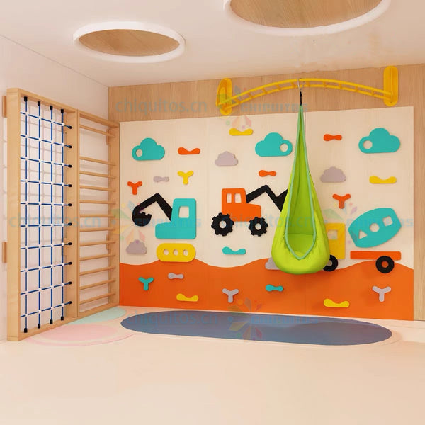 Chiquitos Kids Indoor Climbing Wall with Swing Pla yset Creative Activity Center for Early Development