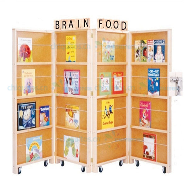 Chiquitos Customizable Mobile Wooden Folding Bookshelf with Wheels for Library and School Storage Solution