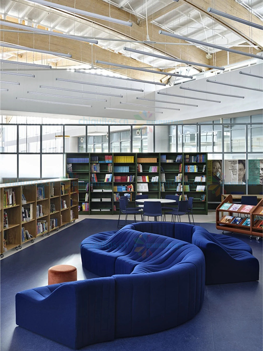 Integrated Library Seating Chiquiots Modern Wooden Library Bookshelf with Integrated Seating | Cu ...
