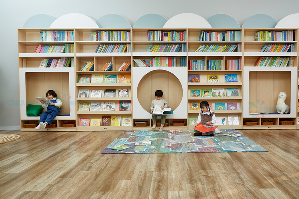 Chiquitos Customizable Kids Reading Corner Furniture Wooden Bookshelf Set for Kindergarten and Early Education
