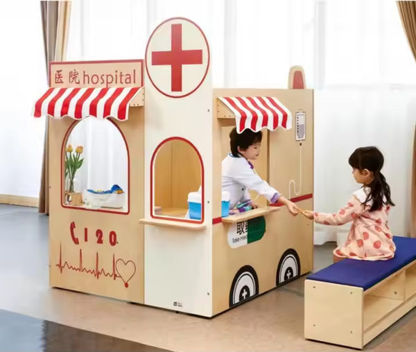 Chiquitos Customizable Design Children's Pretend Play Town Mini City Role Play House with Wooden Furniture for Indoor Playground