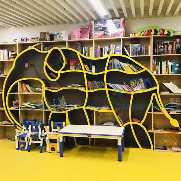 Chiquitos Custom Design Elephant Bookshelf animal Themed Wooden Kids Library Furniture Bookcase for Daycare Reading Room