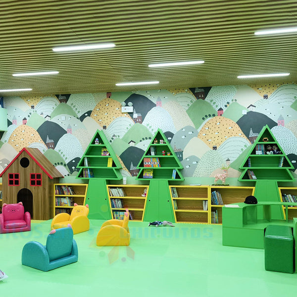 Chiquitos reading nook Wooden Christmas Tree Shaped Bookshelf Furniture sets for Daycare kindergarten Preschool Reading Center