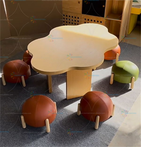 Chiquitos Multi-purpose kids Cloud shaped table & chairs kindergarten library furniture sets Montessori Wooden Daycare storage