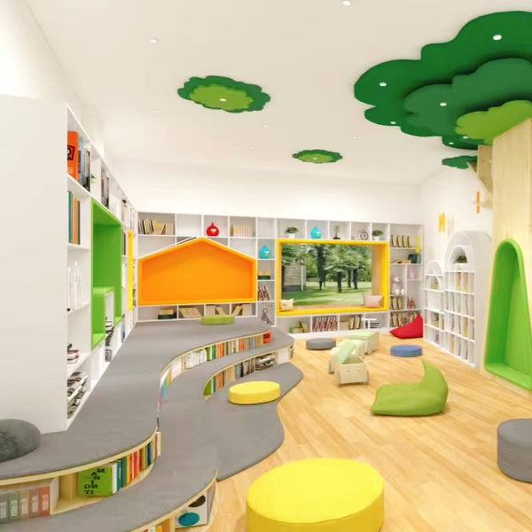 Chiquitos school library modern furniture Creative Design Library Furniture for Kid Daycare Bookshelf Wooden Reading Room Design
