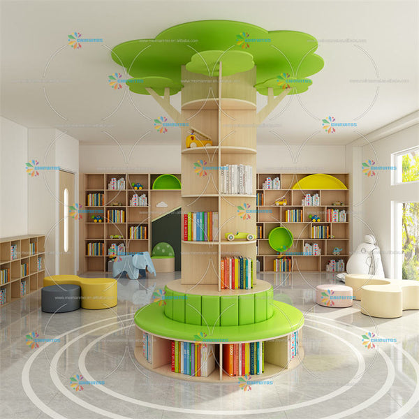 Chiquitos Hot Sale Kids Library Furniture Wooden Reading Tree Shaped Bookshelf kindergarten nursery daycare center decorations