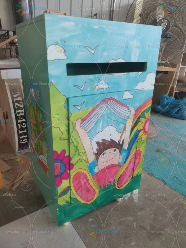 Chiquitos Customized New Bookcase Wood Board Color Printing Transport Car Book Storage Cabinet for Kindergarten Book Library