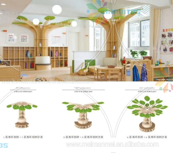 Chiquitos Creative library books stand kindergarten bookcase tree shaped floor decoration playground tree wooden kids bookshelf