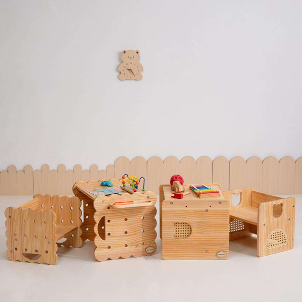 Chiquitos Montessori Wooden Daycare Nursery Furniture Set Read Writing Table Chair for Kindergarten Education Play Table Chair