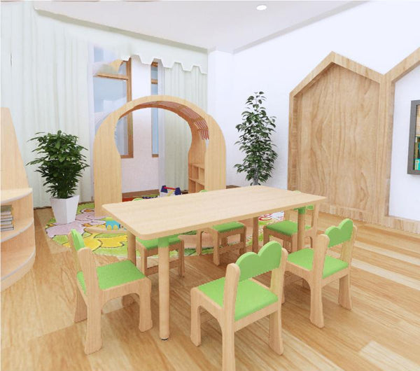 Chiquitos Kindergarten solid wood style table and chair set Daycare Center oak multi-layer board combination Table And Chair Set