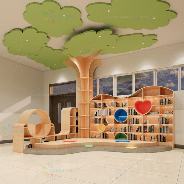 Chiquitos Australia Hot Sale Kids Library Furniture 1/2 Half Wooden Reading Bench Tree Shaped Bookshelf school library furniture