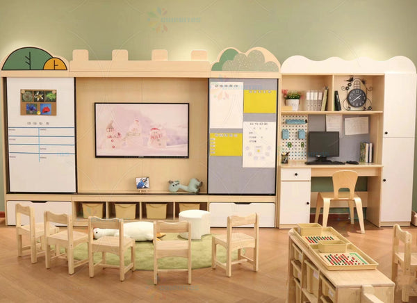 Chiquitos Modern Design Kid Wooden Montessori Furniture Set Car-Shaped Bookshelf Can Accommodate TV Kids Multifunctional Cabinet