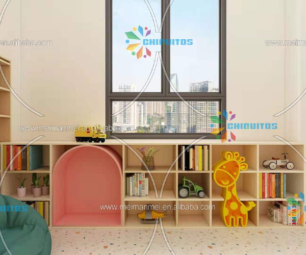 Chiquitos Daycare center book shelf Wooden Display simple bookcase preschool Kindergarten Industrial Bookshelf with Back Panel