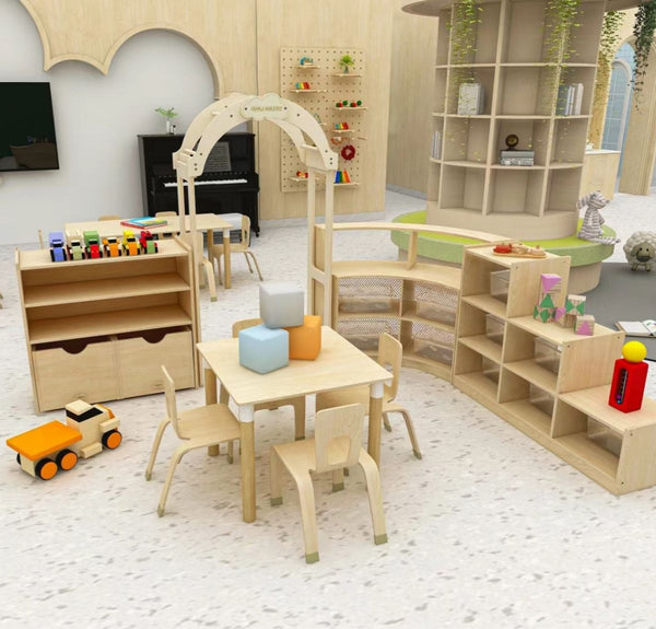 Chiquitos Modern Design Kid Toddler Study Table and Chair Set Wooden Furniture Set For Preschool Daycare Kindergarten Nursery