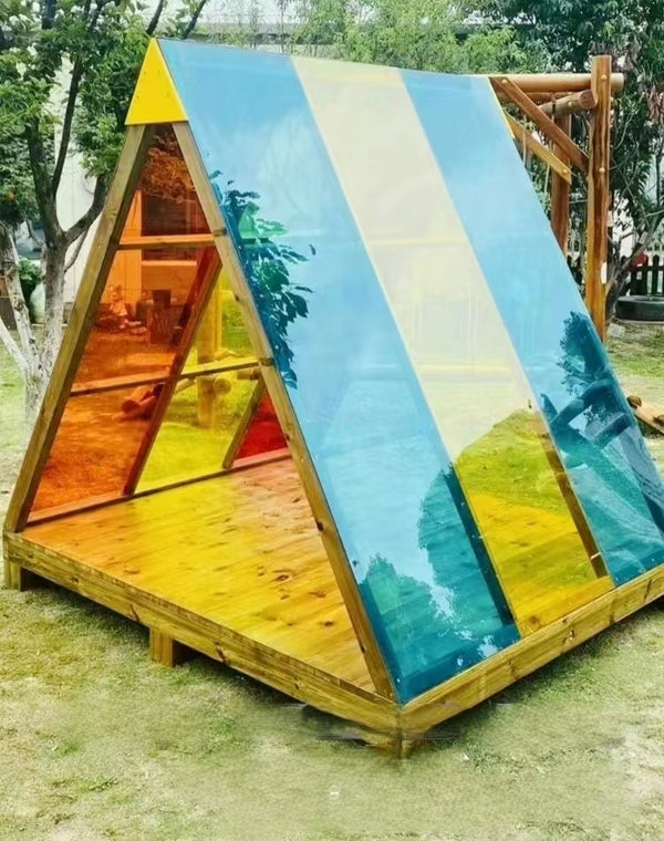 Chiquitos Daycare nursery toddler children school house kindergarten outdoor sunshine light shadow room rainbow house outside