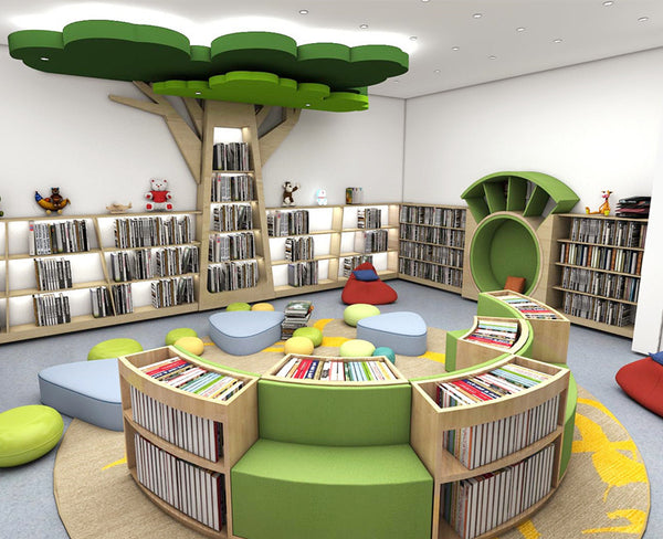 Chiquitos Tree house decoration montessori nurse furniture daycare center wooden Kids Library Bookshelf Sofa Seat Kindergarten