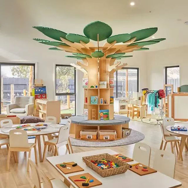 Chiquitos Kindergarten Environmental Design Large clouds Tree Display Wooden Kids Bookshelf For Kindergarten School Library