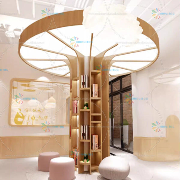 Chiquitos library modern furniture wooden bookshelf with light decor Kindergarten Tree Shaped Bookshelf office mall project