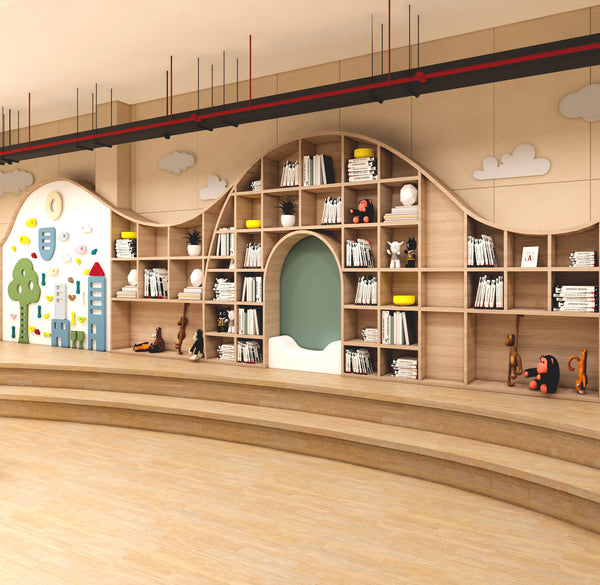 Chiquitos High Quality Kindergarten Library School Creative Bookshelf Bookcase Full Wall Kids Wooden Bookshelf