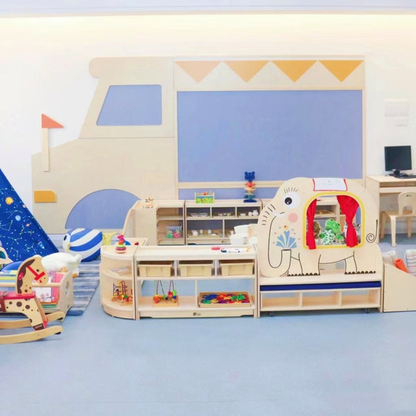 Chiquitos Train Bookshelf Wall Decoration Wooden Wall Storage Rack Kindergarten Toy Storage Cabinet Library Wooden Bookshelf