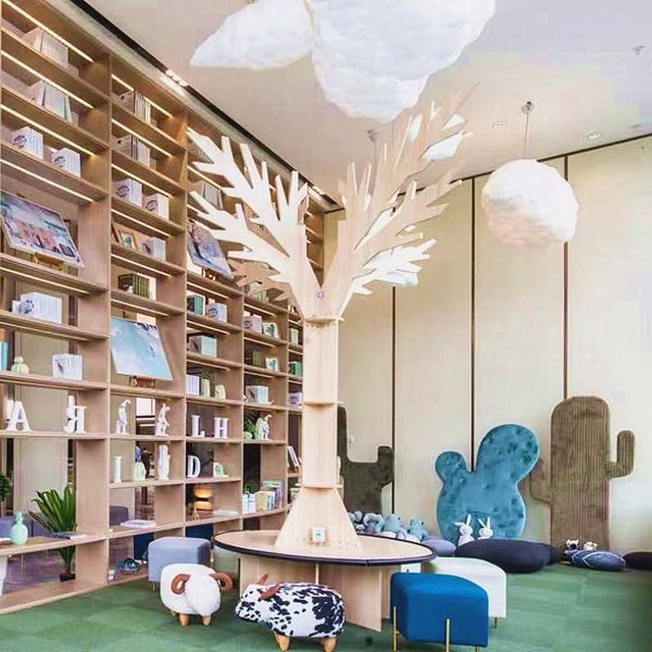 Chiquitos New big tree bookshelf early education training center hall painting area tree bench office rest area floor decoration