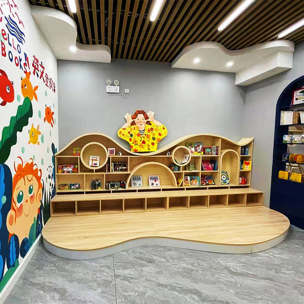 Chiquitos Nordic simple bookshelf sales office hall arc circle arch bookcase kindergarten picture book hall full wall bookshelf