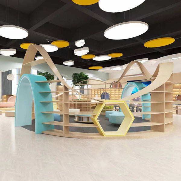 Chiquitos Sagely Curved Sofa Seat Bookcase Creative Wooden Curved Bookshelf For Children's Library Reading Room