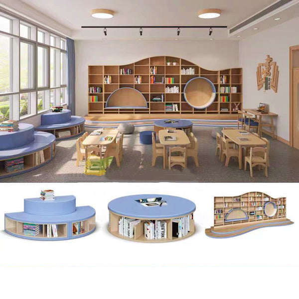 Chiquitos Custom High Quality Kindergarten Furniture Storage Decorative Wall Shelf Bookshelf Wooden Kids BookShelf