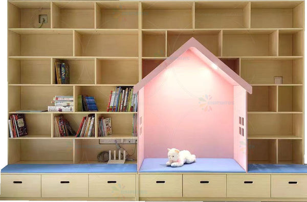 Chiquitos KIDS home furniture custom bookshelf House shape kids wooden library wall bookcase luxury decorate Australia Hot Sale