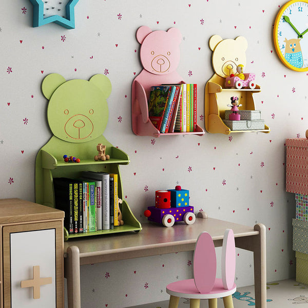 Chiquitos Creative cartoon bear style children's desk bookshelf free drilling wall hanging wall picture books storage shelf