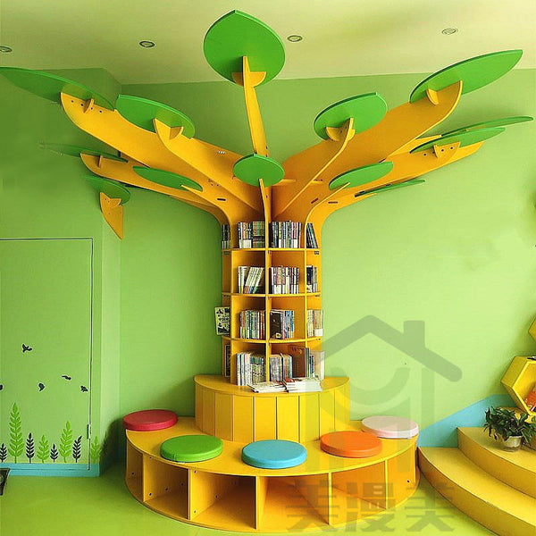 Chiquitos Reading tree kids wooden bookshelf library school kindergarten bookcase decoration children playground show shelf mat