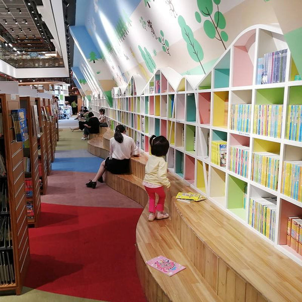 Chiquitos New Custom Furniture Colorful Curved Cabinet Styled Bookcase kids wooden Bookshelf for School Library Reading Room