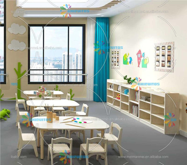 Chiquitos Multi-layer board desk and chair early education center furniture children's desks and chairs set combination cabinet