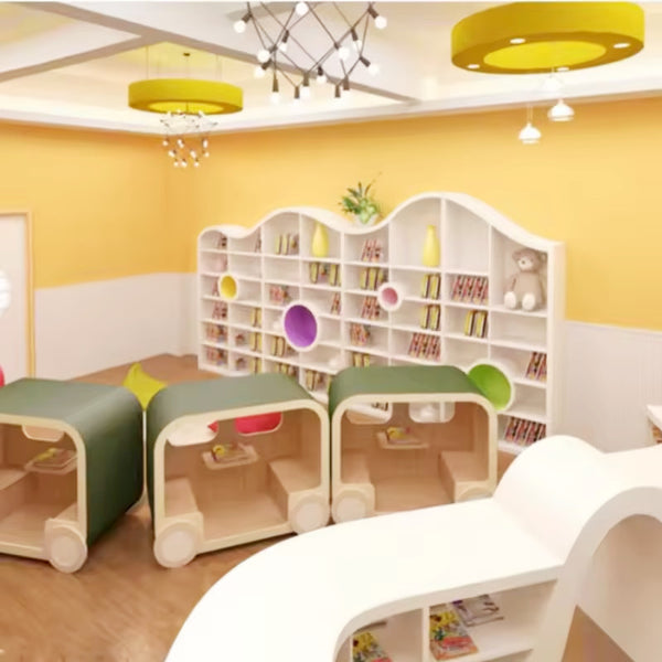 Chiquitos Kindergarten Library Design Storage Train Bookshelf Custom Creative Bookshelf Display Cabinet Montessori Furniture